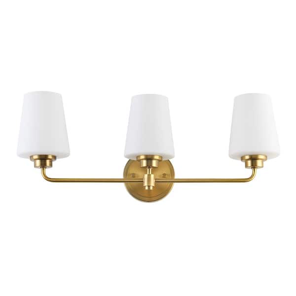 Jushua 22.5 in. W 3-Light White Plus Gold Bathroom Vanity Light with Shade
