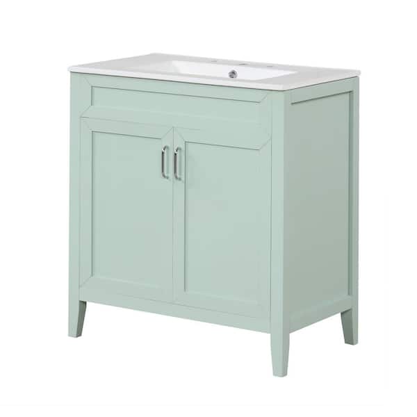 JimsMaison Freestanding Bath Vanity in 30 in. W x 18 in. D x 34 in. H Green with White Ceramic Top