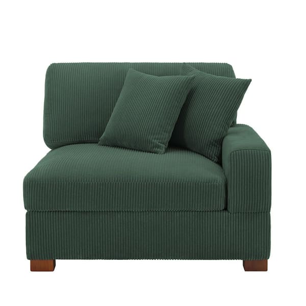Uixe Modern Right Arm Facing Hunter Green Corduroy Fabric Sectional Corner Arm Chair with 2-Pillows (Set of 1)
