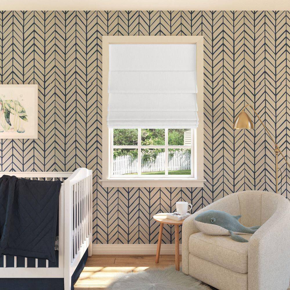 White Textured Fabric Blackout Cordless Roman Shade, 27" x 64"