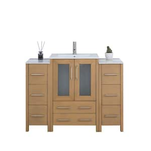 48 in. W x 18.1 in. D x 35.8 in. H Single Basin Natural Oak Bath Vanity with White Ceramic Top and Mirror