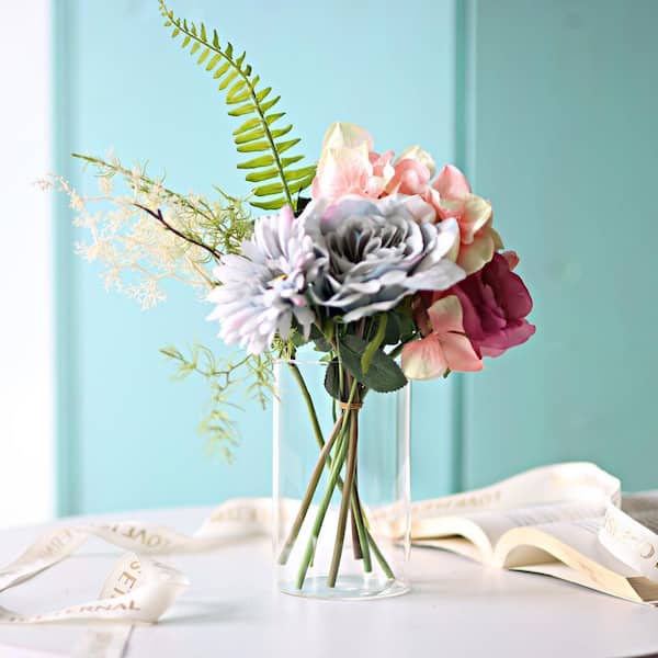 6 in. 12 Piece Clear Flower Glass Decorative Vase Cylinder Vases