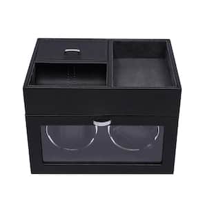 Rectangular Black PU Leather Automatic Watch Winder 2 Watch Storage with LED