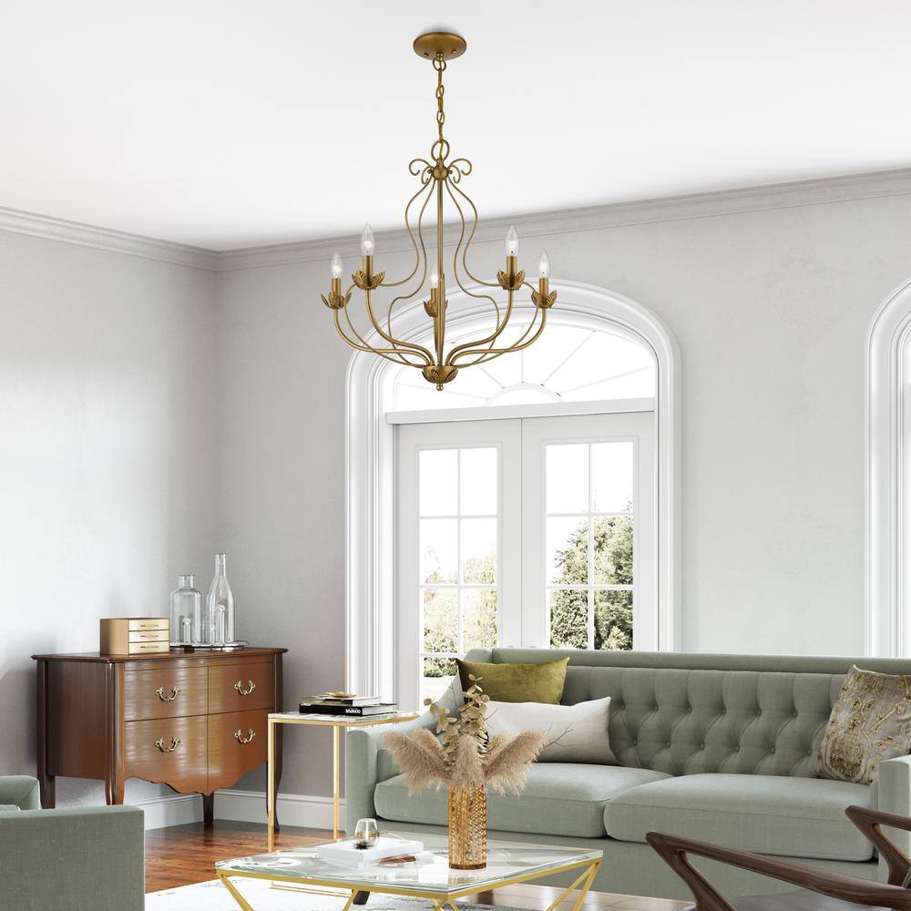 Katarina Mini 5-Light Antique Gold Leaf Brass Chandelier