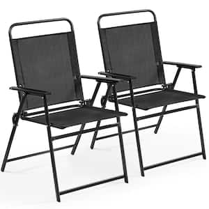 Set of 2 Outdoor Texteline Foldable Dining Chairs with Armrests