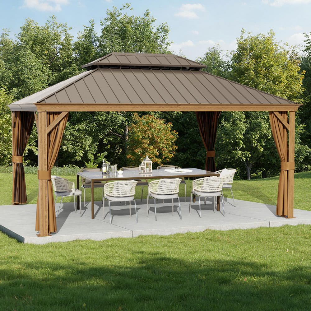 Gardenbee 12 ft. x 16 ft. Outdoor Gazebo with Double Galvanized