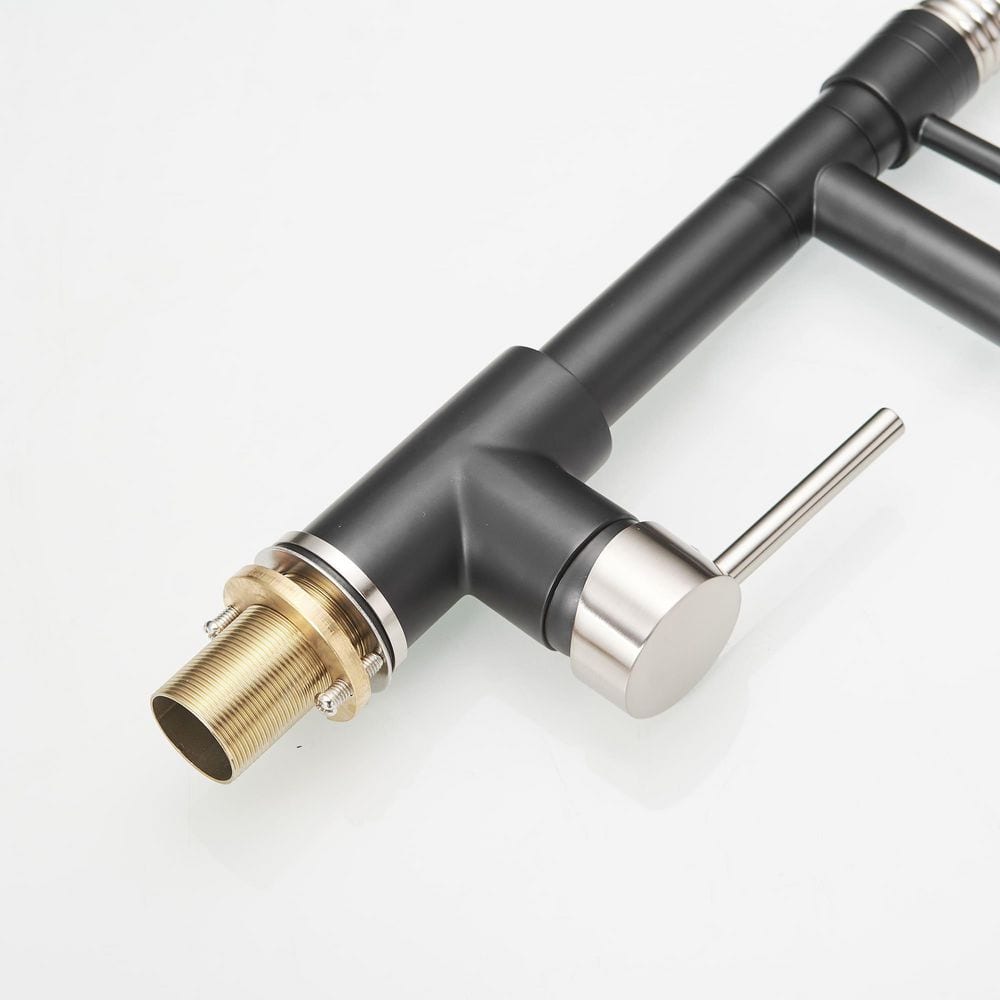 Brushed Nickel and Matte Black High-Arc Kitchen Faucet with Pull-out Spray