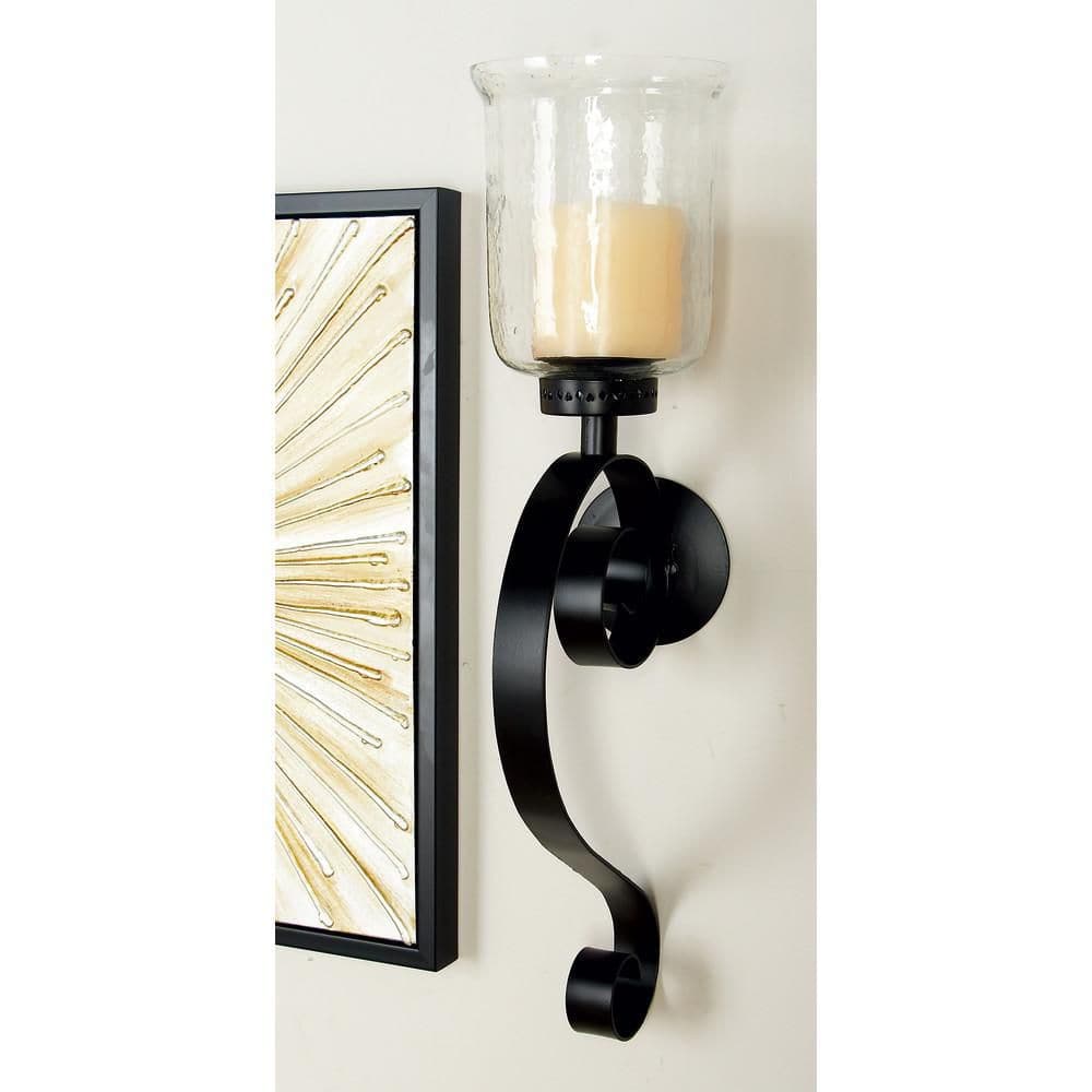 Elegant Scrollwork 27" Black Iron Wall Sconce, Plug-In Electric