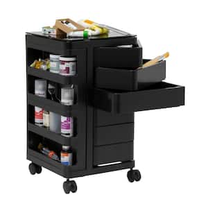 Kubx 14 in. W x 14.5 in. D x 25 in. H Plastic Mobile Storage Cart with Glass Top in Black