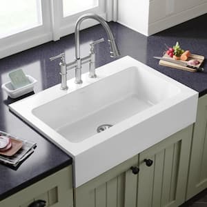 Burnham 34in. Drop-in 1 Bowl White Fireclay Sink Only and No Accessories
