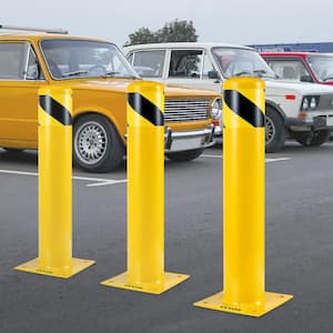 24 in. H x 4.5 in. Dia Safety Bollard Yellow Steel Safety Barrier with 4-Free Anchor Bolts for Traffic-Sensitive Area