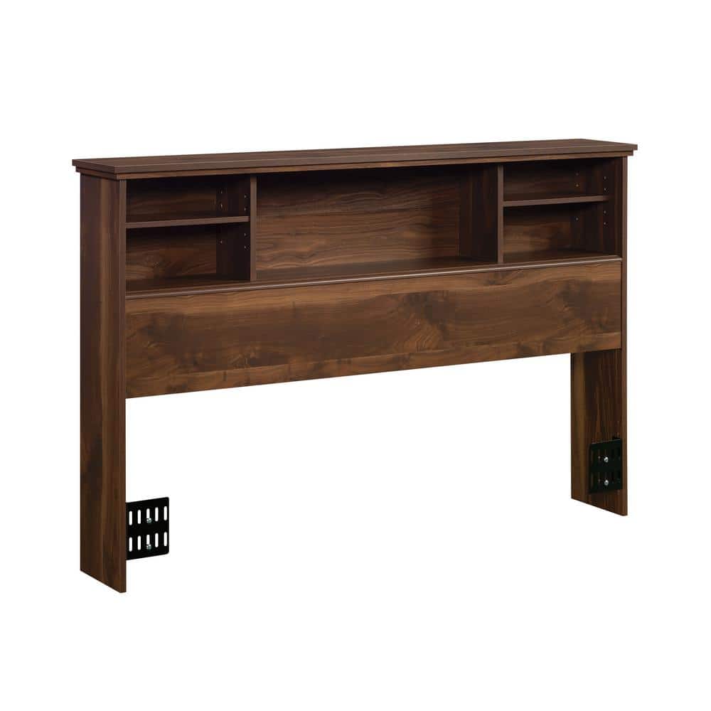 Full Size Grand Walnut Wood Bookcase Headboard with Storage