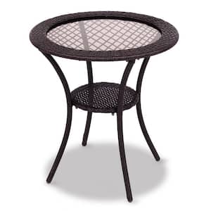 Round Rattan Wicker Outdoor Coffee Table with Lower Shelf