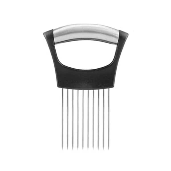 Stainless Steel Onion Holder Slicer Assistant Tool Silver Dishwasher Safe Vegetable Slice Guide Comfortable Grip