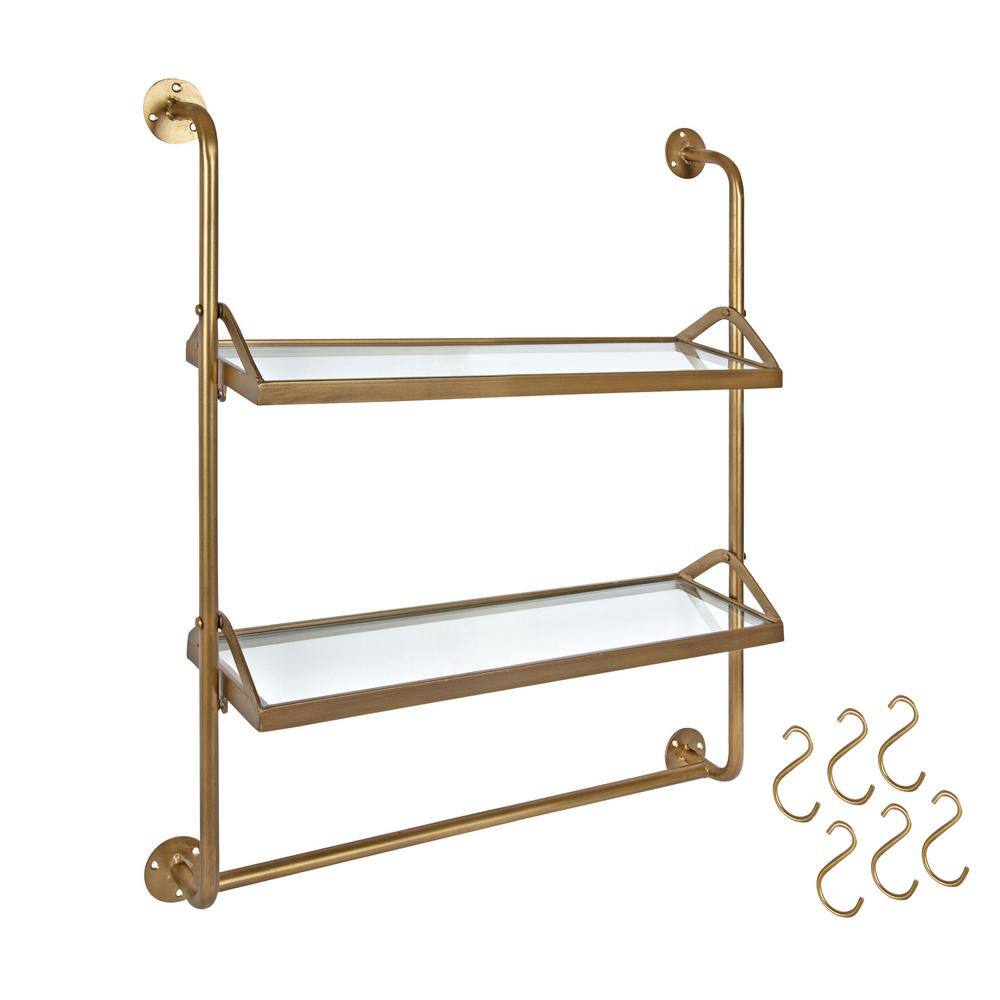 Marit Gold Luxe 28" Floating Wall Shelf with Glass Tiers