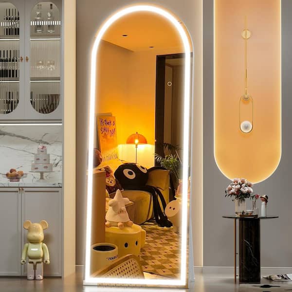 Hasipu 28 in. W x 75 in. H White Frame Arch LED Full-Length Mirror, Adjustable Brightness and Colors, Tempered Glass