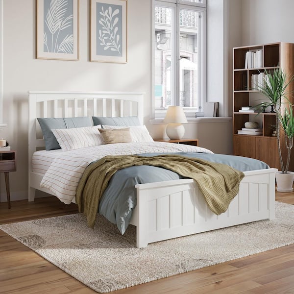 AFI Becket White Solid Wood Frame Full Low Profile Platform Bed with Matching Footboard