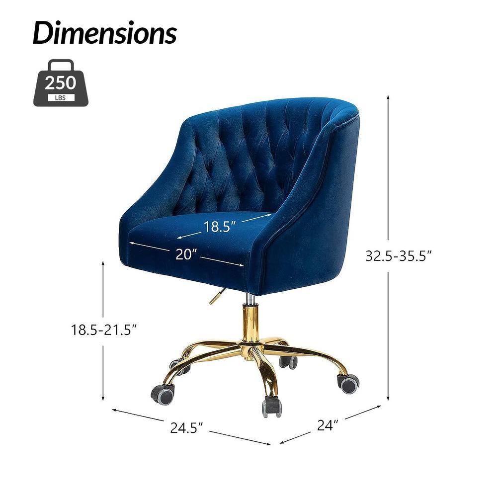 Navy Velvet Ergonomic Swivel Task Chair with Gold Legs