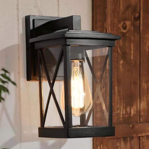 LNC Modern Black Rectangle Outdoor Wall lantern Sconce 1-Light Hardwired Patio/Porch Light Fixture With Clear Glass Shade