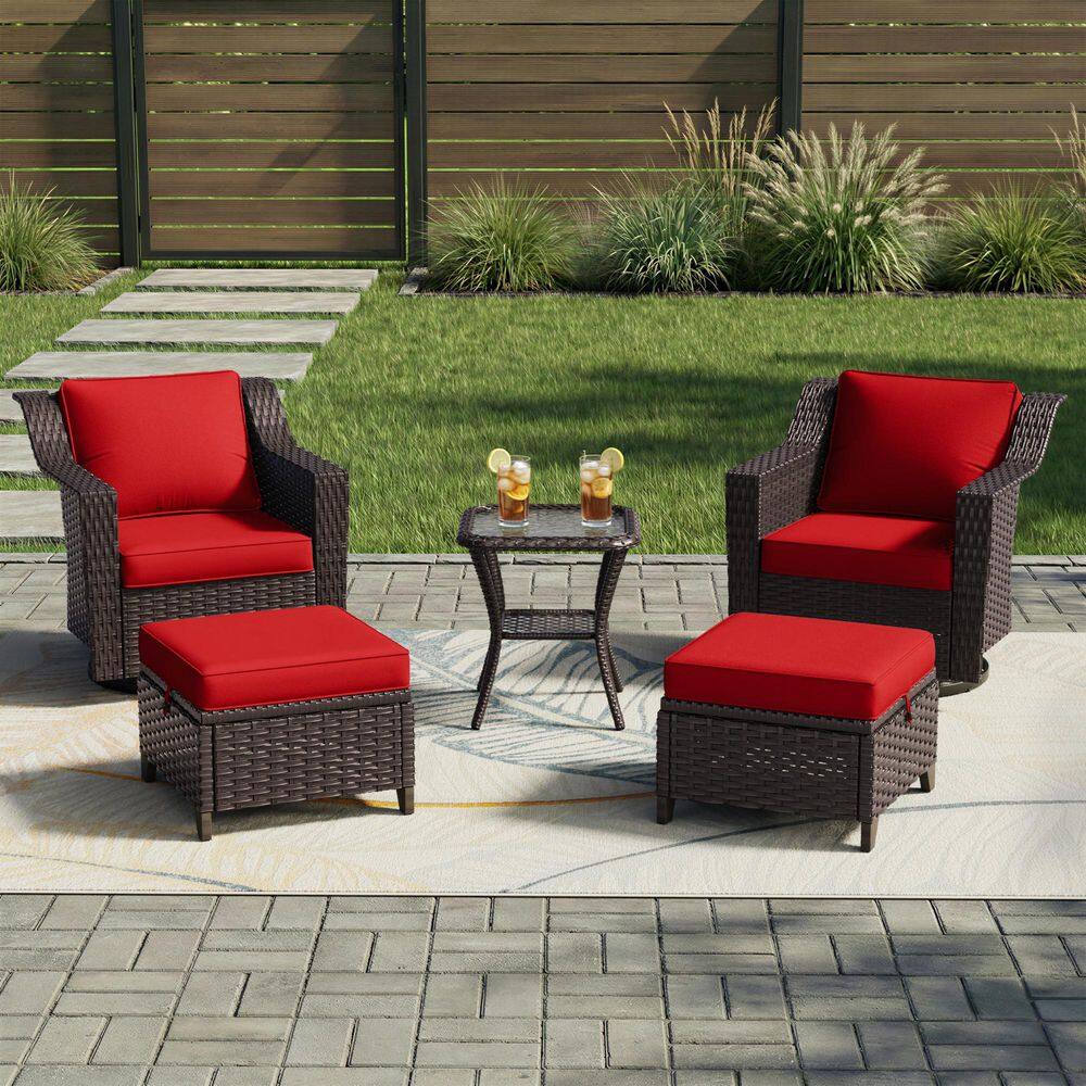 5-Piece Patio Conversation Set Lounge Chair with Red Cushions and Ottomans price history on PriceWatchPro