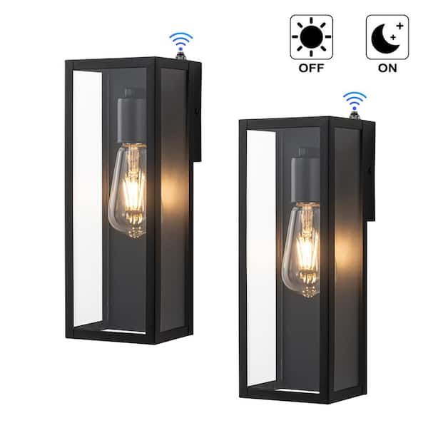 C Cattleya 12.75 in. Black Dusk to Dawn Outdoor Wall Lantern Sconce with Clear Tempered Glass, No Bulb Included (2-Pack)