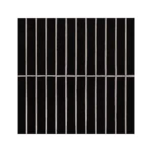 Black Matte Stacked 12 in. x 12 in. Porcelain Mesh-Mounted Floor and Wall Mosaic Tile (14.1 sq. ft./Case)