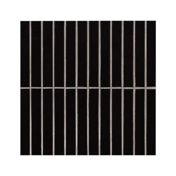 Retro Nero Stacked 12 in. x 12 in. x 0.24 in. Matte Porcelain Mesh-Mounted Mosaic Tile (14.1 sq. ft./Case)