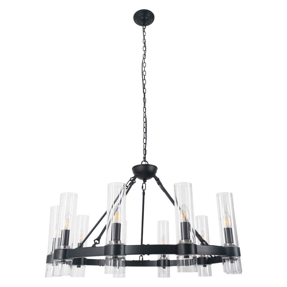 Farmhouse 10 Lights Black Wagon Wheel Chandelier with Glass Shade for Dining Room Kitchen Island with No bulbs Included price history on PriceWatchPro