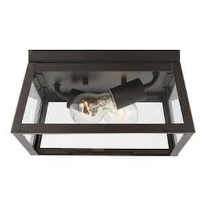 Founders 2-Light Bronze Transitional Exterior Outdoor Ceiling Flush Mount with Clear and White Glass Panels Included