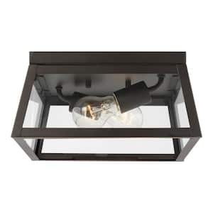 Founders 2-Light Bronze Transitional Exterior Outdoor LED Ceiling Flush Mount with Clear and White Glass Panels Included