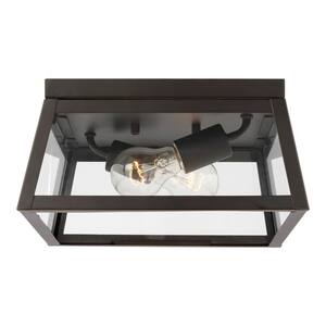Founders 2-Light Bronze Transitional Exterior Outdoor Ceiling Flush Mount with Clear or White Glass and LED Bulbs