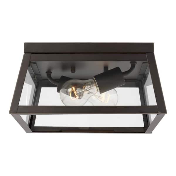 TIELLA Bihl 2-Light Bronze Transitional Exterior Outdoor Ceiling Flush Mount with Clear and White Glass Panels Included