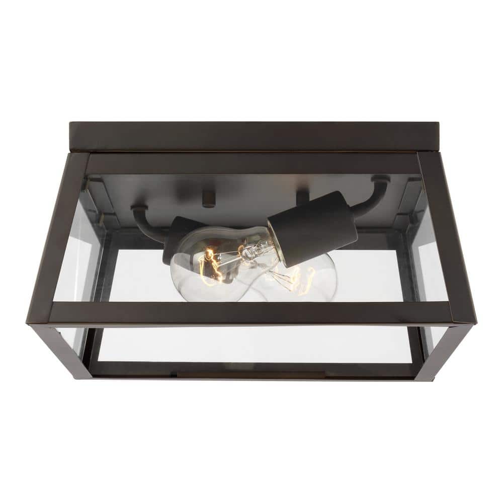 Bihl 2-Light Bronze Transitional Exterior Outdoor Ceiling Flush Mount with Clear and White Glass Panels Included price history on PriceWatchPro