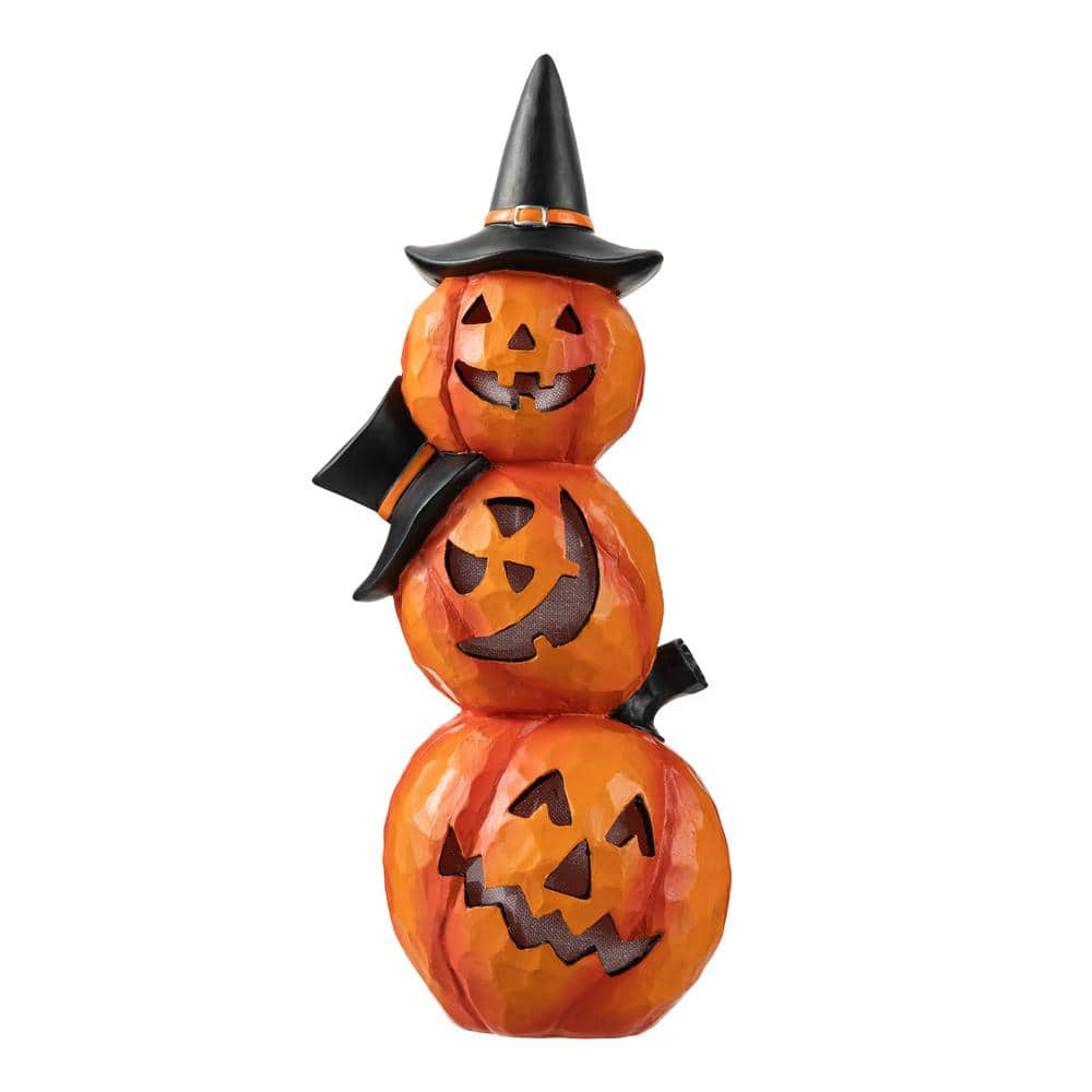 Glitzhome 14.25 in. H Halloween Lighted Stacked Resin Pumpkin Table Decor