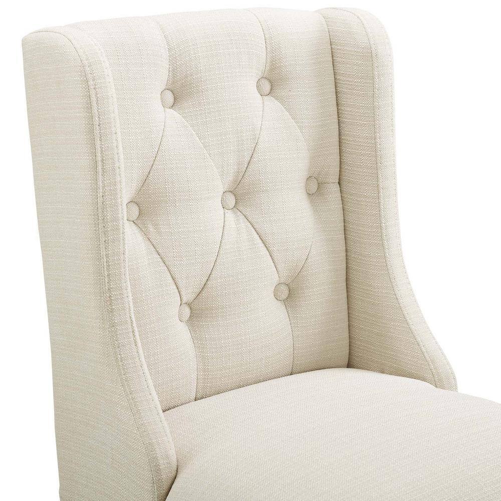 Beige Tufted Button Luxe Fabric Counter Stool with Solid Wood Legs