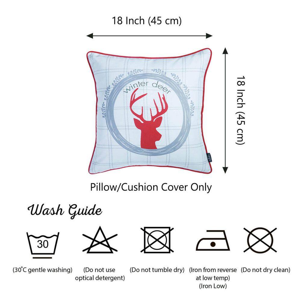 Festive Red and Gray Deer Print 18" Square Pillow Cover