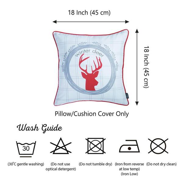 Mike&Co. New York Christmas Deer Decorative Single Throw Pillow 18 x 18 White & Red & Gray Square for Couch, Bedding