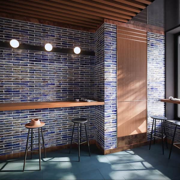 Fargin Brick Dusk Blue 1.96 in. x 11.81 in. Polished Glass Subway Wall Tile (3.22 sq. ft./Case)