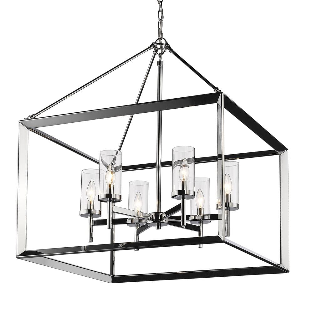 Chrome Cage 6-Light Chandelier with Clear Glass Shades