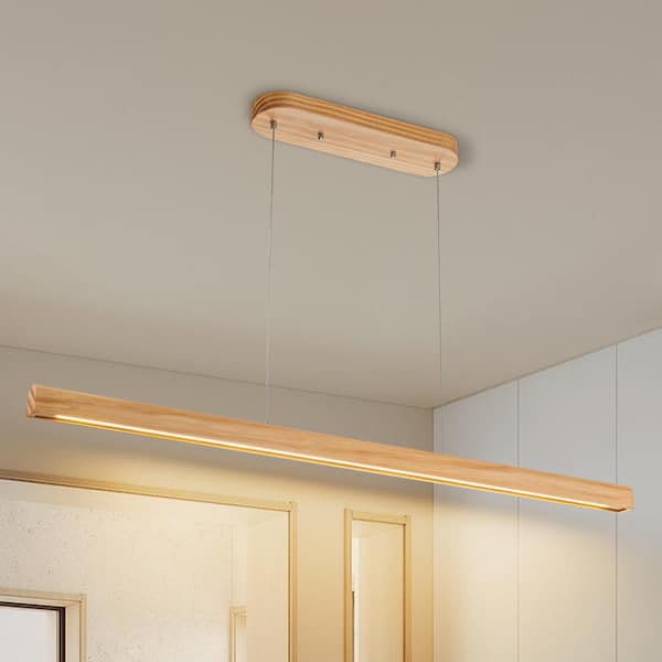 Ashline 47.24 in. 1-Light Natural Wood Color Farmhouse Ash Wood LED Linear Island Pendant Light