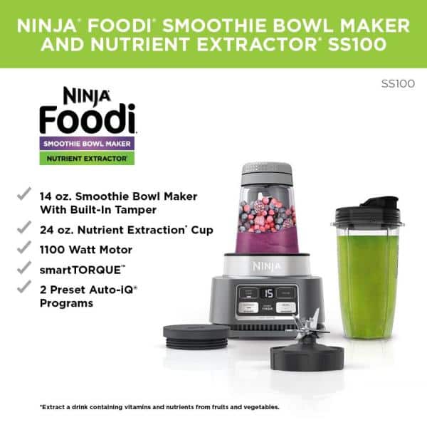 NINJA Foodi Smoothie Bowl Maker, 24 oz. Blender 2 Speeds Stainless