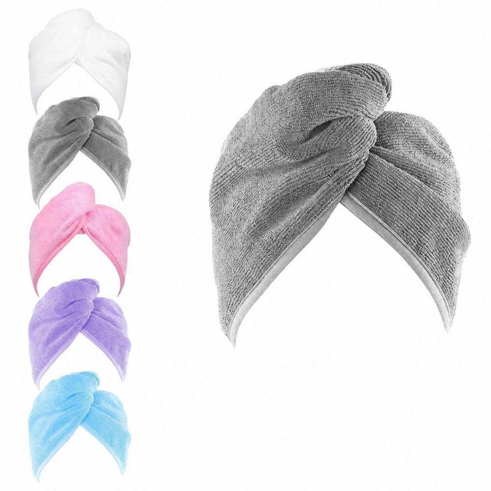 White Microfiber Hair Towel Wrap 5 Pack Super Absorbent Quick Dry Turban for All Hair Types Anti-Frizz