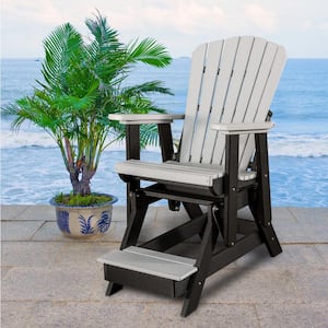 All Poly 27 in. 1-Person Black Frame Poly Resin Outdoor Fan Back Balcony Glider with Light Gray Seat