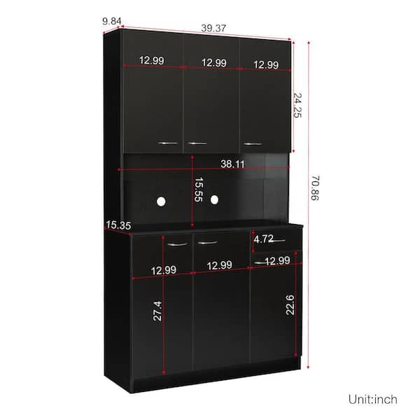 Black Armoire Storage Cabinet With 6-Doors（70.87 in.H x 39.37 in
