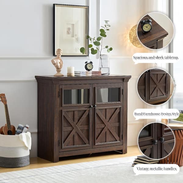 38 in. x 15.35 in. x 35 in. Espresso Vintage MDF Storage Cabinet with 2-Doors