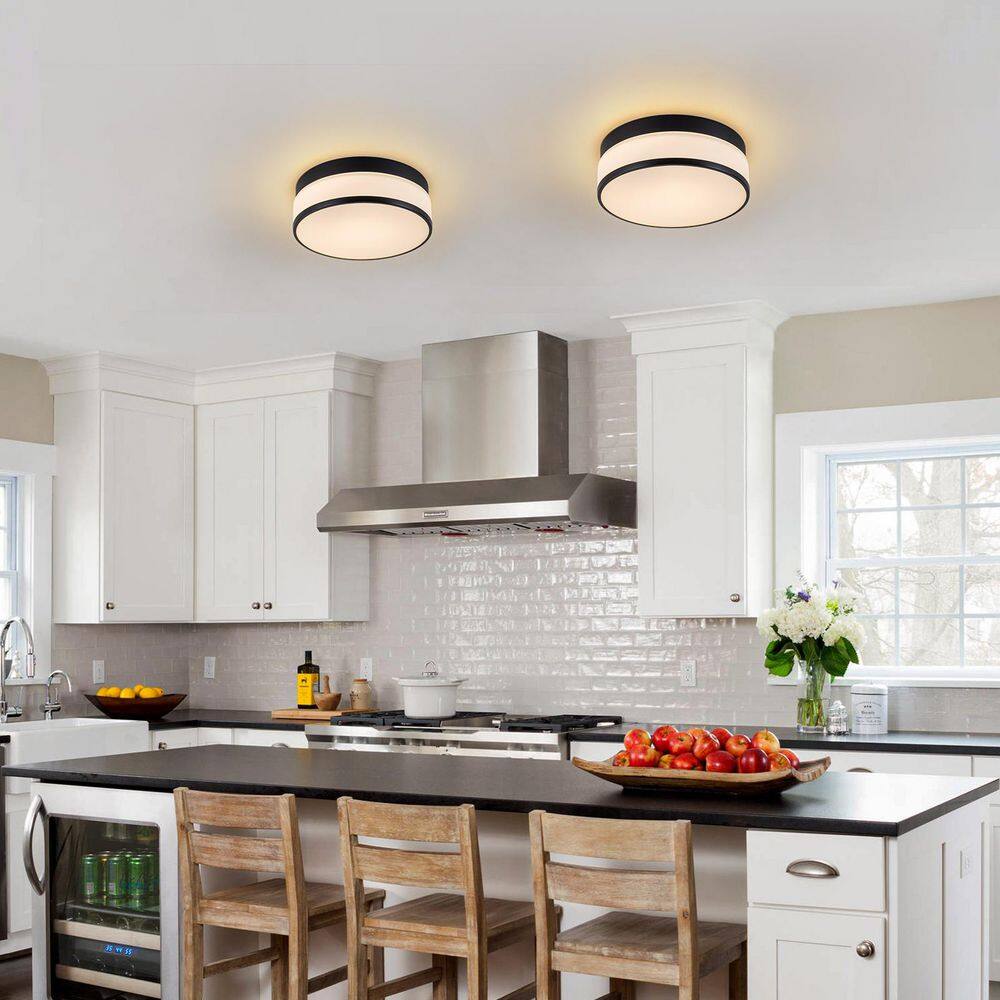 Lennox 11.42 in. 1-Light Brushed Gold Modern Integrated LED Drum Flush Mount with Opal Glass Shade price history on PriceWatchPro