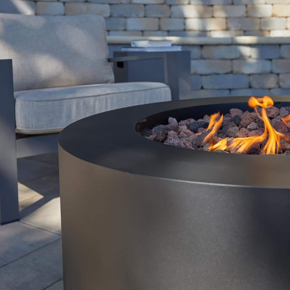 Aegean 36" Round Black Steel Gas Fire Pit Table