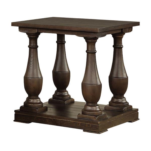 Benjara 24 in. Brown Rectangle Wood End Table with Turned Pedestal Base