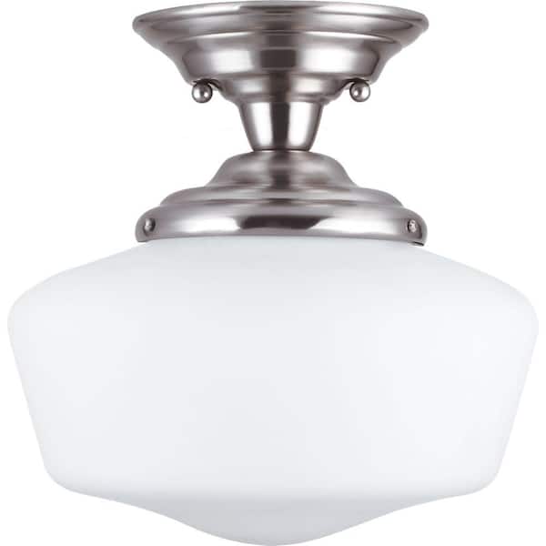 Generation Lighting Academy 11.5 in. 1-Light Brushed Nickel Semi-Flush Mount Light with Satin White Glass