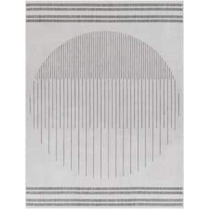 Long Beach Light Gray Circle 8 ft. x 10 ft. Indoor/Outdoor Area Rug